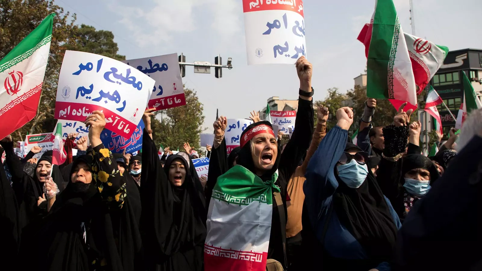 Iranian women protest during unrest in Tehran, Iran, on October 28, 2022.