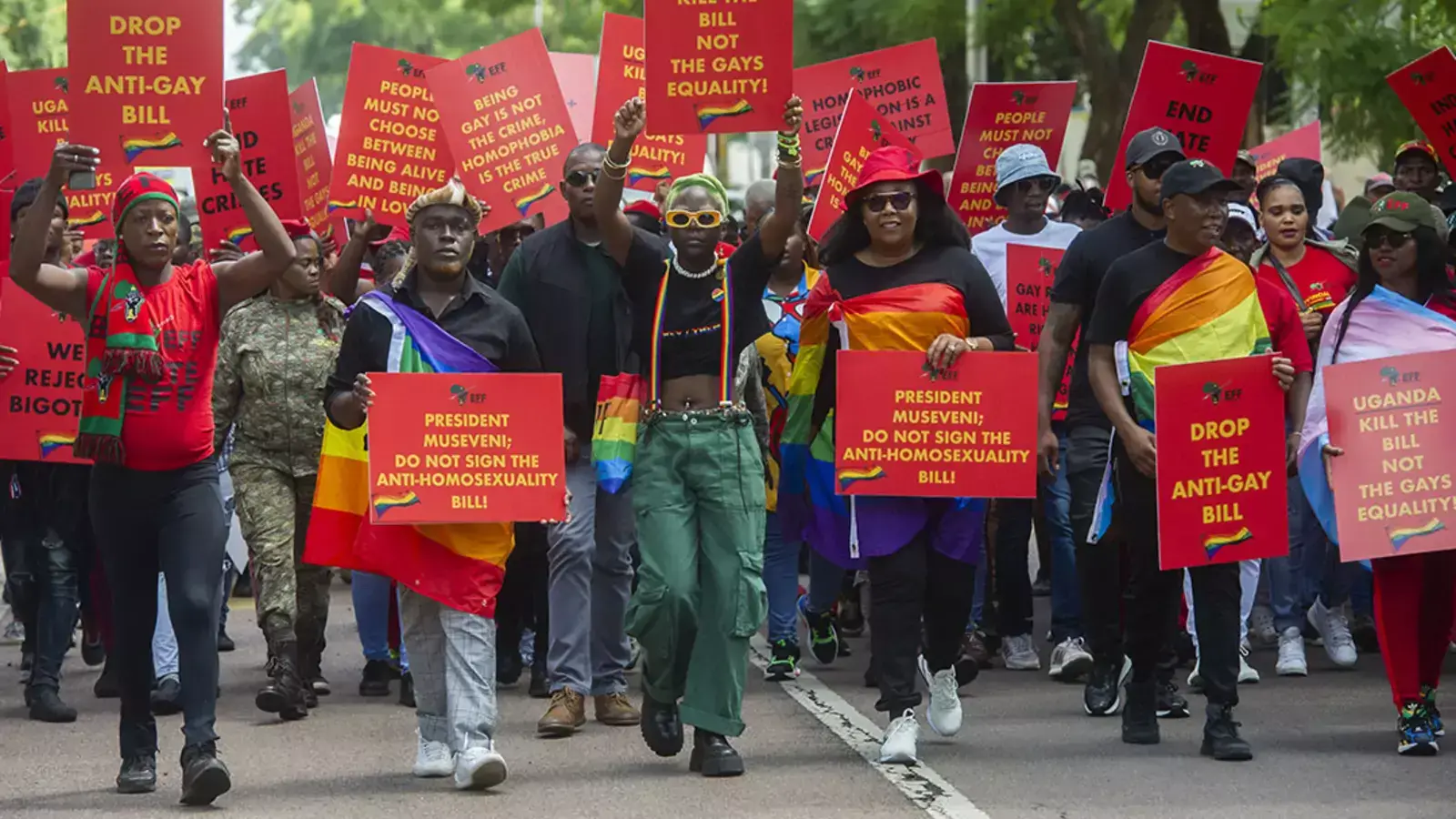 Protesters picket against Uganda’s anti-gay bill at the Uganda High Commission in Pretoria, South Africa.