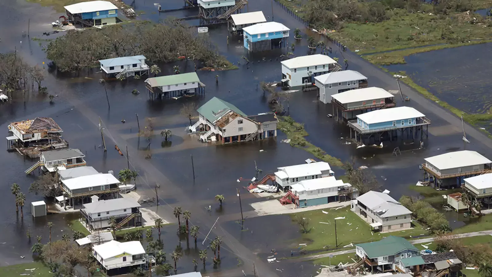 An aerial view shows houses destroyed by flooding after Hurricane Ida made landfall in Louisiana.