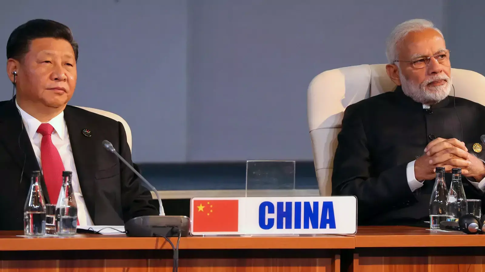 Indian Prime Minister Narendra Modi and China's President Xi Jinping attend the BRICS summit meeting in Johannesburg.