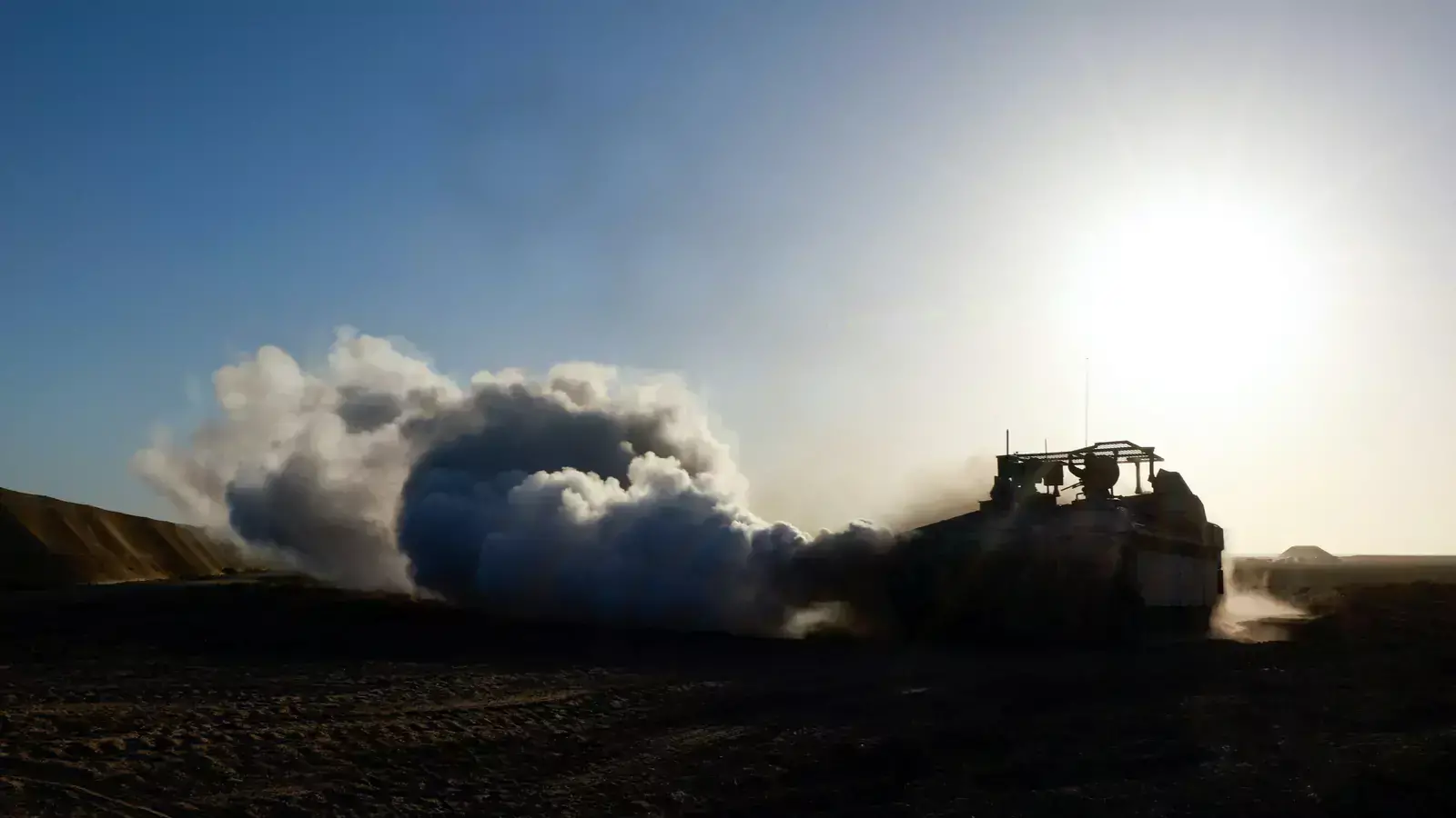 A tank maneuvers near the Israel-Gaza border, in Israel.