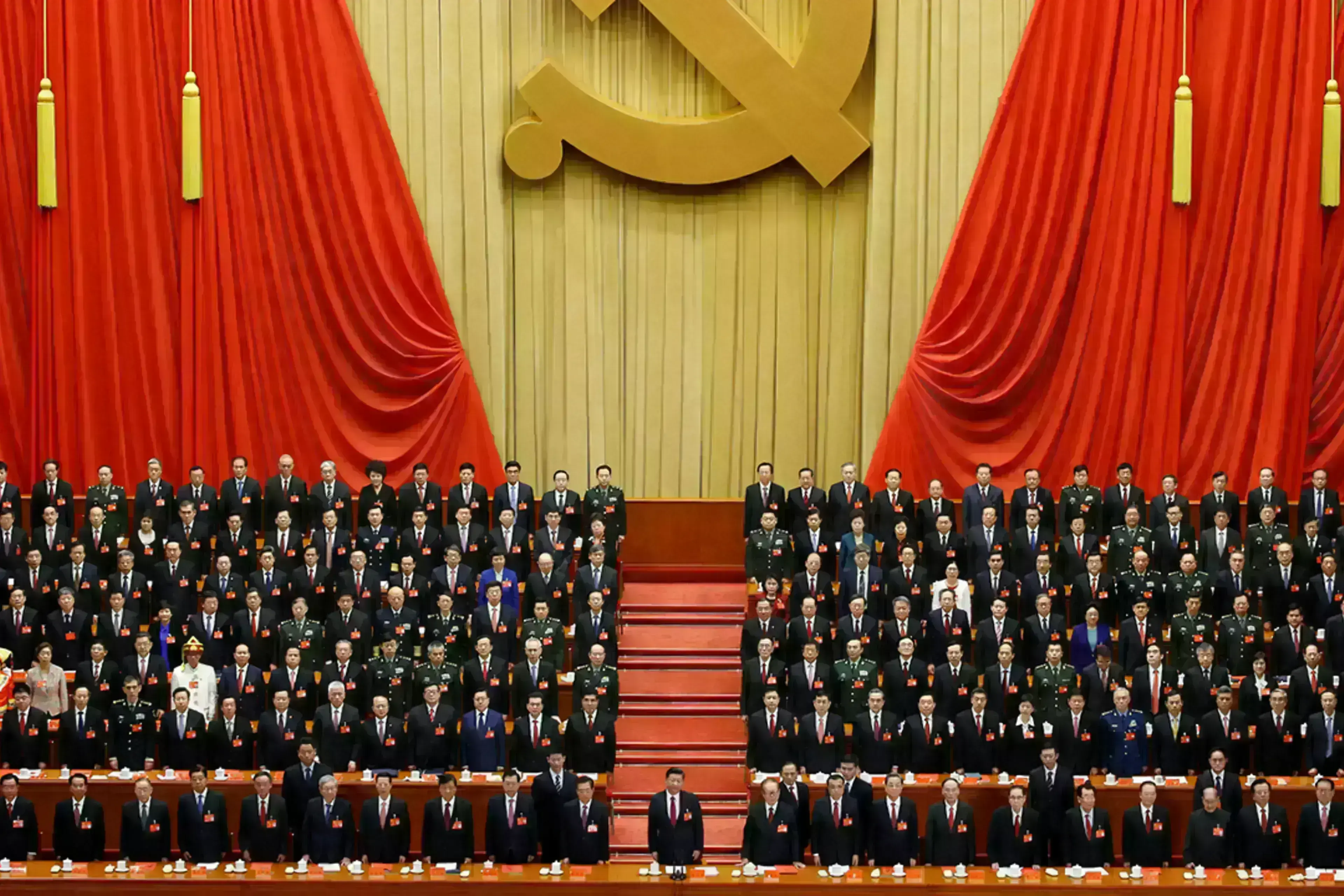 Xi Jinping stands before delegates during the nineteenth National Congress in 2017.