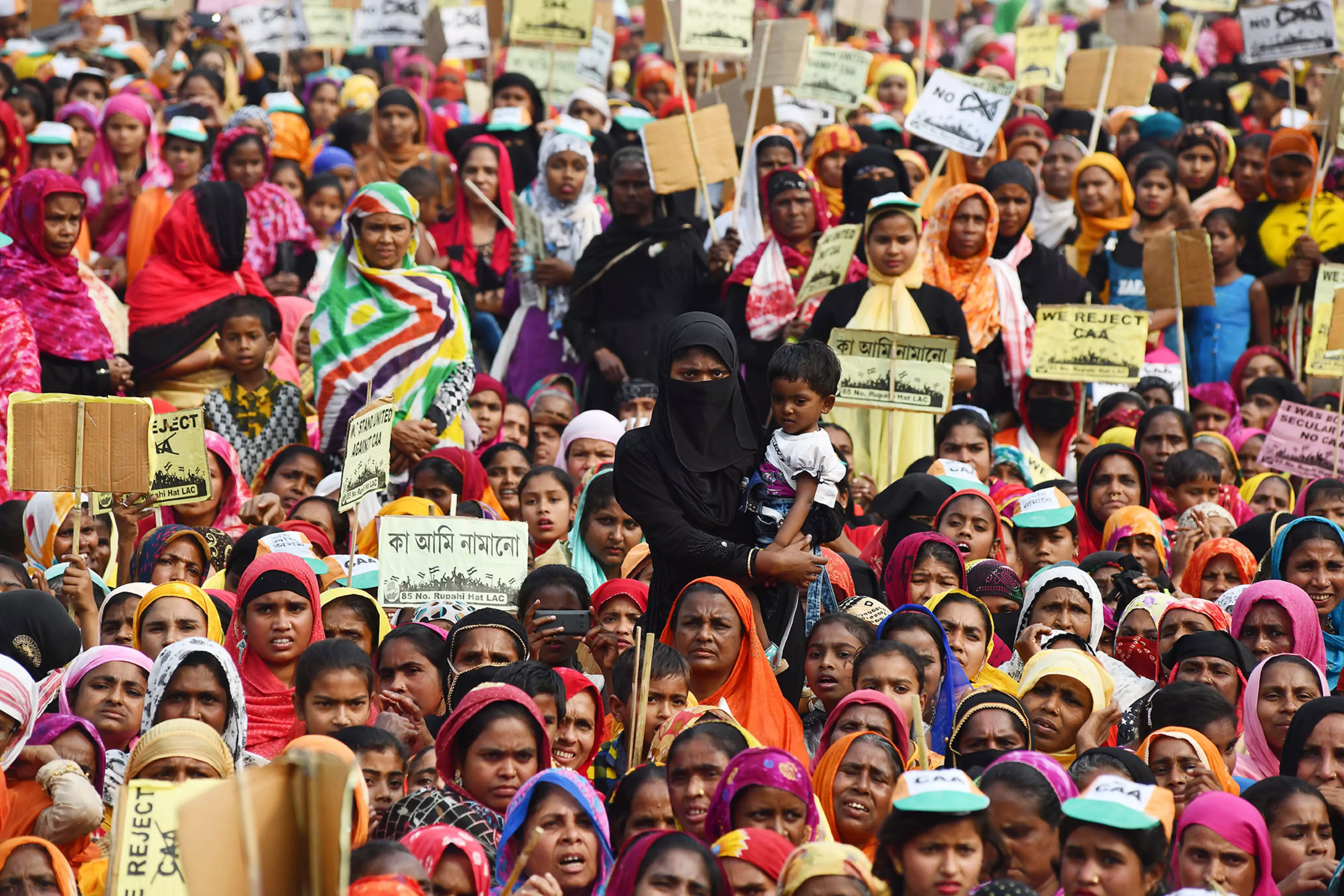 Muslim women in the state of Assam protest against India’s new citizenship law in February 2020.