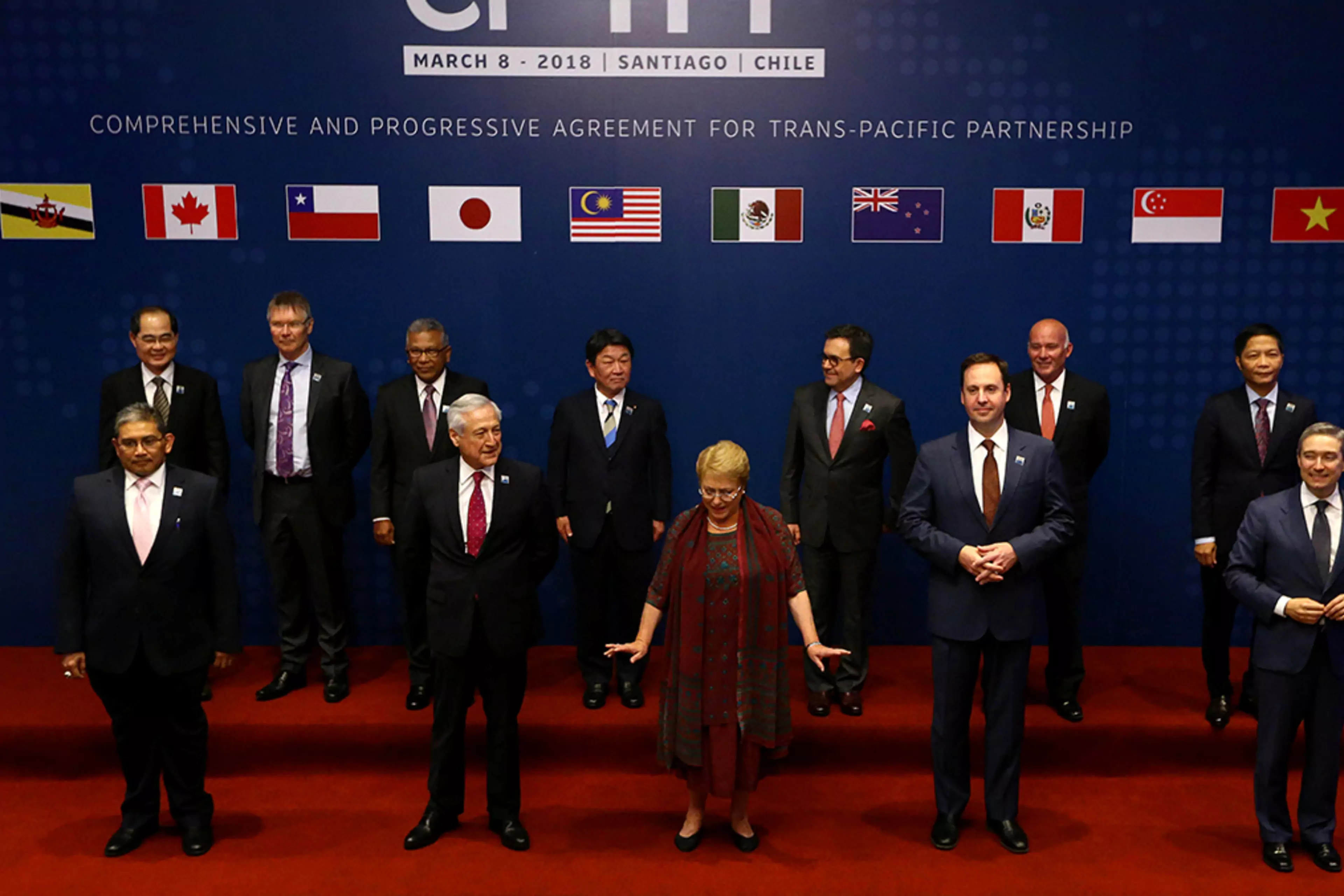 Remaining members of the TPP gather at the signing agreement ceremony in Santiago, Chile, in March 2018.