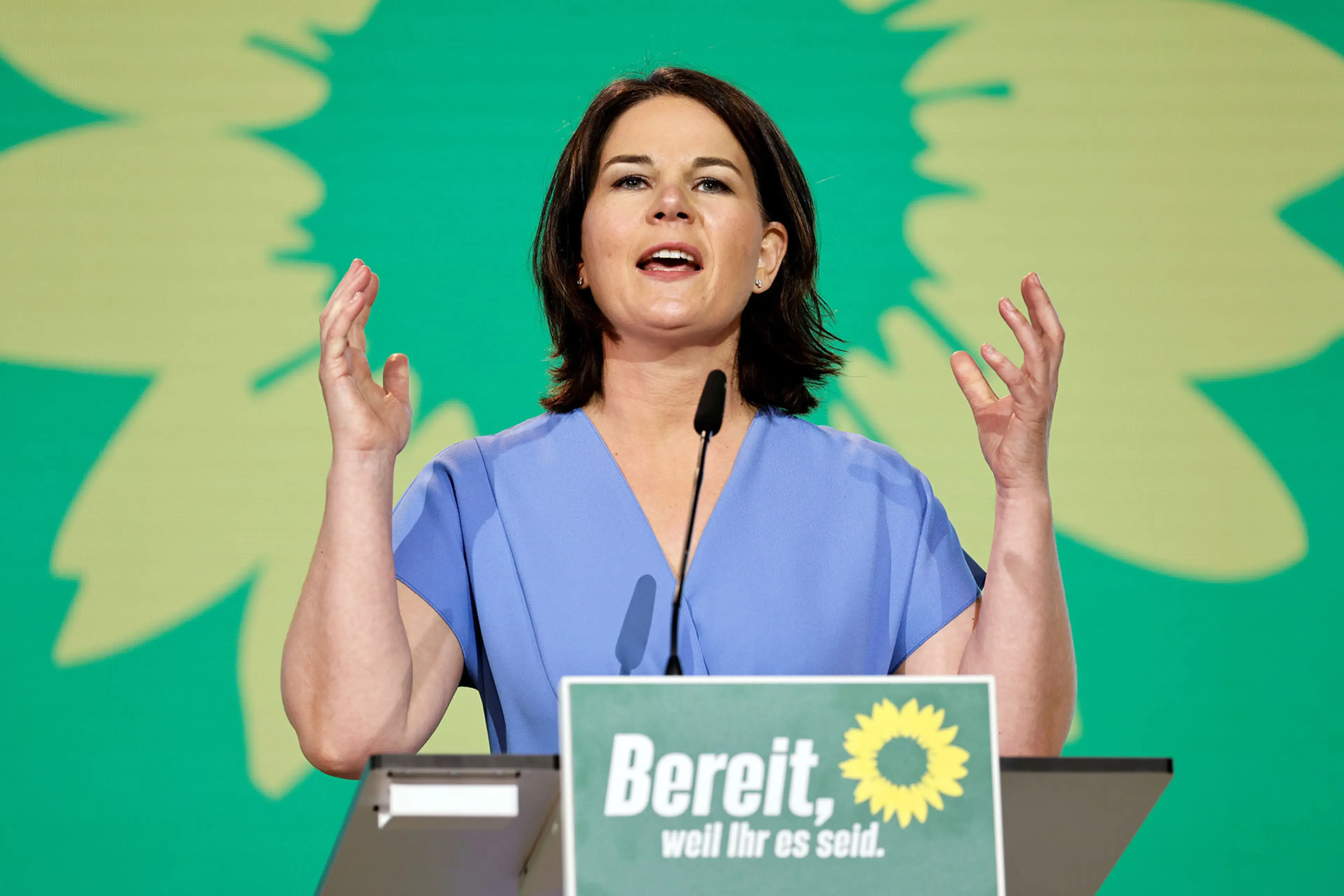 Annalena Baerbock, leader of Germany’s green party, speaks at the party conference in June 2021.