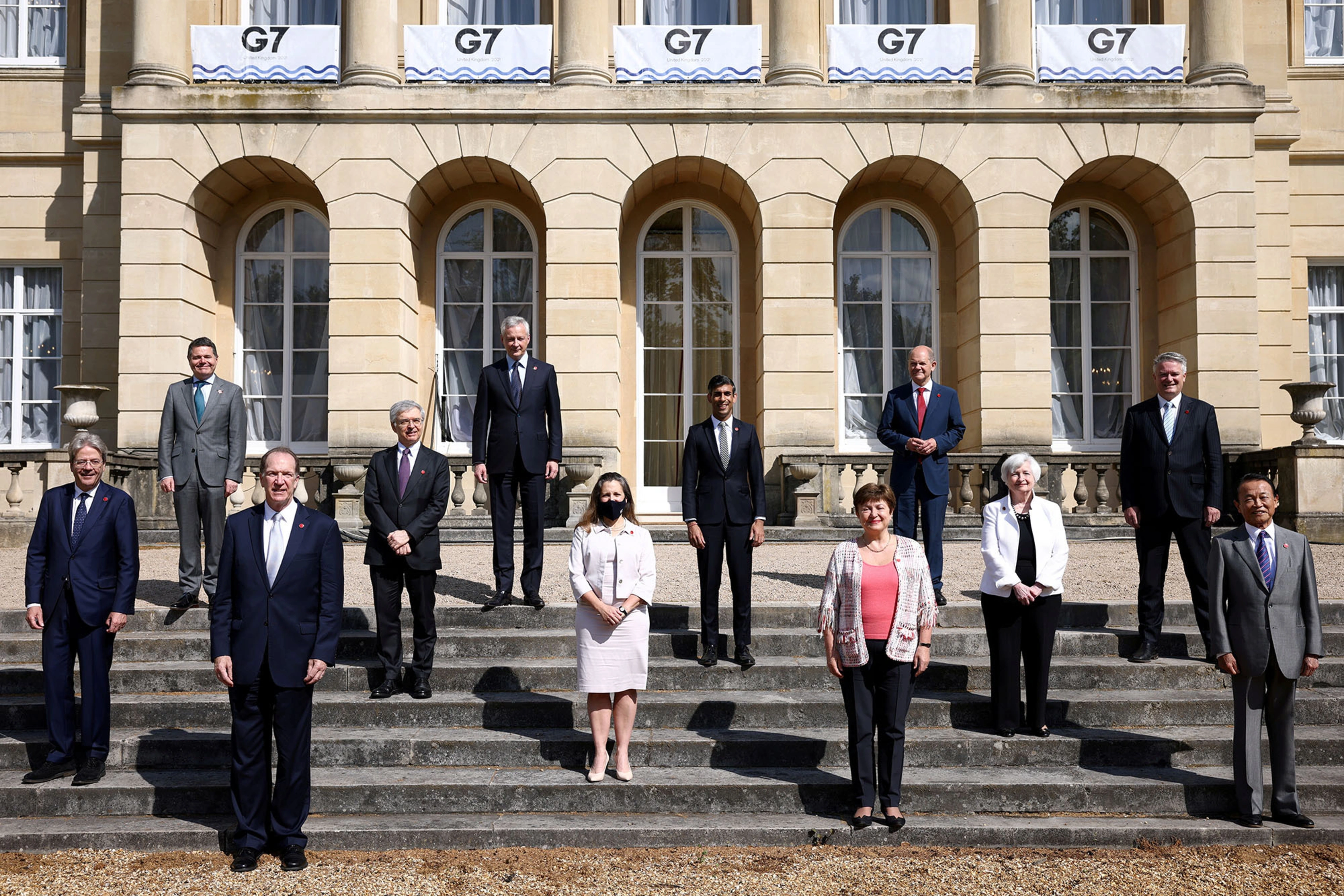 Group of Seven (G7) finance ministers pose for a photo during a meeting in London in June 2021.