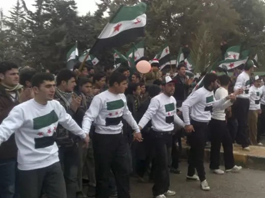 Demonstrators protest against Syria's President Bashar al-Assad after their Friday prayers in Kafranbel