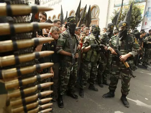 Islamic Jihad militants take part in the funeral of their comrades in Khan Younis in the southern Gaza Strip on October 30, 2011 (Ibraheem Abu Mustafa/Courtesy Reuters).