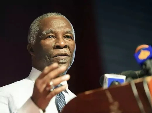 Former South African President Thabo Mbeki, head of the African Union High Level Implementation Panel, delivers his public lecture at the Nyakuron cultural centre in Juba, Southern Sudan, January 7, 2011.
