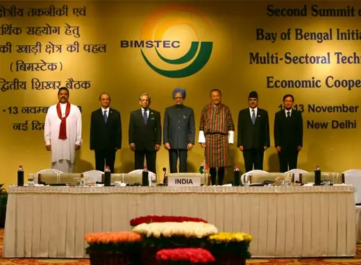 Leaders of Sri Lanka, Myanmar, Bangladesh, India, Bhutan, Nepal, and Thailand pose for a picture at the second summit of the Bay of Bengal Initiative for Multi-Sectoral Technical and Economic Cooperation (BIMSTEC) in New Delhi, November 13, 2008. (B Mathur / Courtesy Reuters)