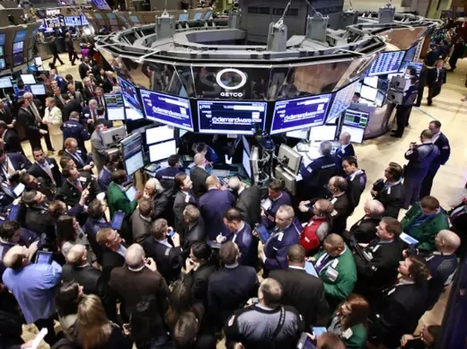 Traders gather on the floor of the New York Stock Exchange for Demandware’s IPO on March 15, 2012.  (Brendan McDermid/Courtesy Reuters)