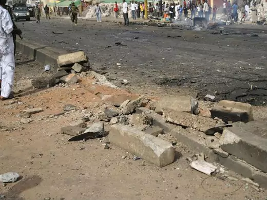 A view of the scene of a bomb blast is seen in Nigeria's northern city of Kaduna April 8, 2012.