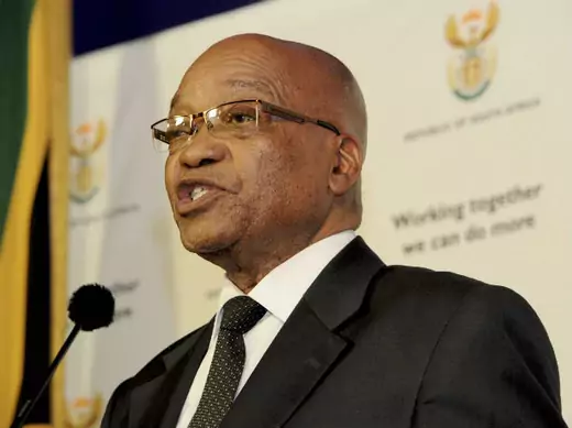 South African President Jacob Zuma speaks during a media briefing at the Union Building in Pretoria, October 24, 2011.