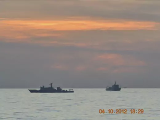 A handout photo of two Chinese surveillance ships which sailed between a Philippines warship and eight Chinese fishing boats to prevent the arrest of any fishermen in the Scarborough Shoal, in the South China Sea, about 124 nautical miles off the main island of Luzon on April 10, 2012.
