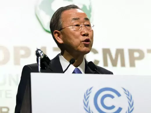 United Nations Secretary-General Ban Ki-moon speaks during the opening of the High Level Segment at the UN Climate Change Conference (COP17) in Durban