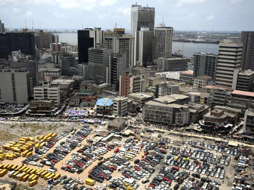 An aerial view shows the central business district in Nigeria's commercial capital of Lagos, April 7, 2009. 