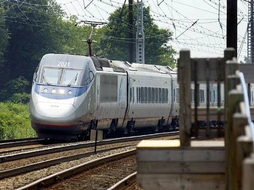 A northbound Amtrak high speed Acela train rolls through the Claymont station near Wilmington, Delaware (Tim Shaffer/Courtesy Reuters).