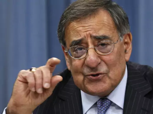 U.S. Defense Secretary Leon Panetta briefs the media on budget cuts announced by the Pentagon in January 2012 (Kevin Lamarque/Courtesy Reuters). 
