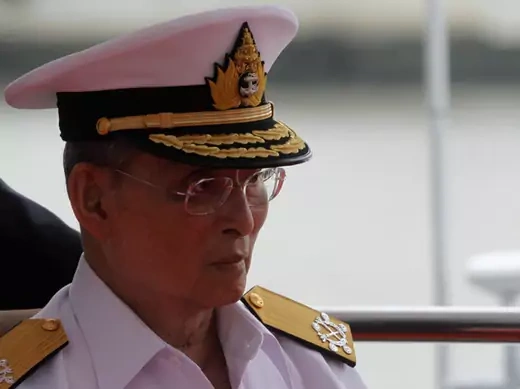 Thailand's King Bhumibol Adulyadej is pictured before taking a boat trip from Siriraj Hospital pier in Bangkok July 7, 2012. 