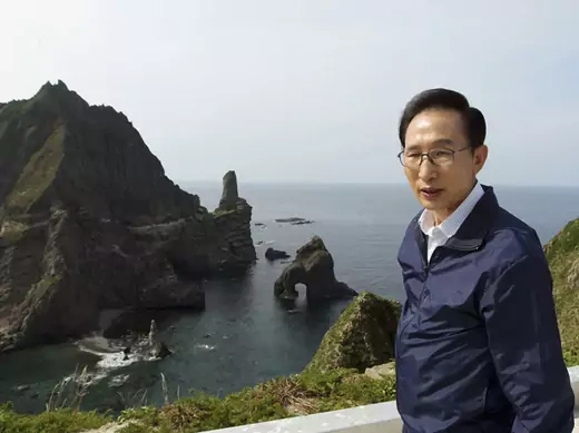 South Korean president Lee Myung-bak visits a set of remote islands called Dokdo in Korean and Takeshima in Japanese