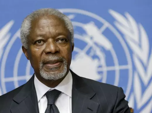 UN-Arab League mediator Kofi Annan addresses a news conference at the United Nations in Geneva on August 2, 2012 (Denis Balibous/Courtesy Reuters).