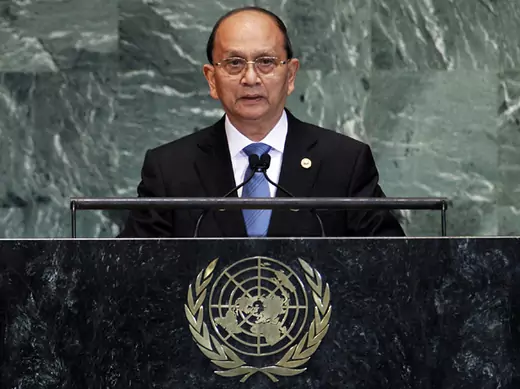 Myanmar's president Thein Sein addresses the sixty-seventh United Nations General Assembly at the UN Headquarters in New York.