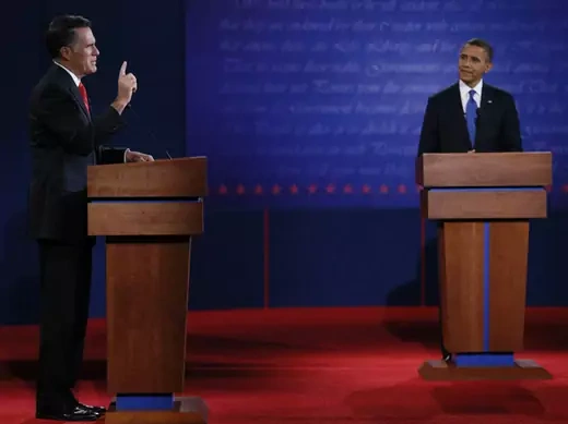 Romney and Obama debate in Denver on October 3, 2012. (Jim Bourg/ courtesy Reuters) 