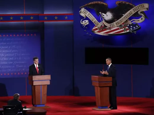 Mitt Romney and Barack Obama debate in Denver on October 3, 2012. (Kevin Lamarque/ courtesy Reuters) 