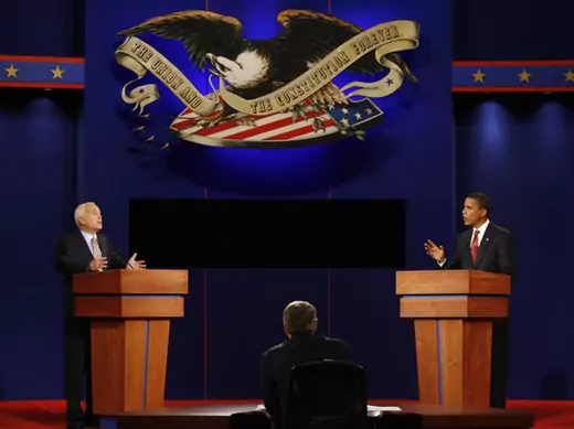 John McCain and Barack Obama debate foreign policy at the University of Mississippi in 2008. (Jim Bourg/ courtesy Reuters) 