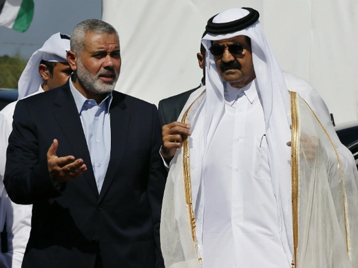 Hamas Prime Minister Ismail Haniyeh and the Emir of Qatar Sheikh Hamad bin Khalifa al-Thani