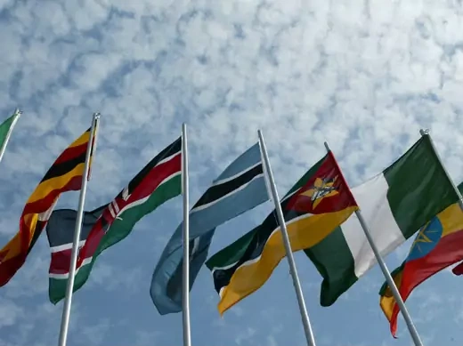  African flags blow in the wind as leaders arrive in Rwanda’s capital Kigali 13/02/2004.
