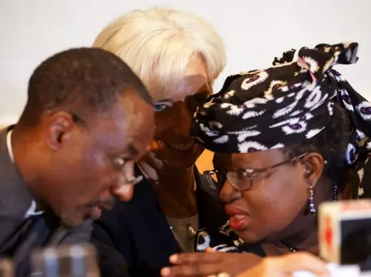 IMF Managing Director Lagarde holds joint news conference with Nigeria's Sanusi and Okonjo-Iweala in Lagos 20/12/2011. 