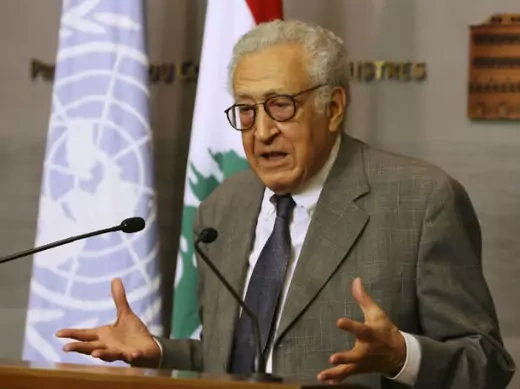 UN-Arab League peace envoying a news conferenc for Syria Brahimi speaks dure in Beirut on October 17, 2012 (Shaaban/Courtesy Reuters).