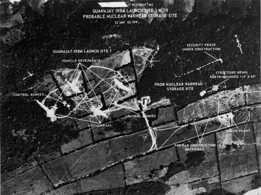 A U-2 photograph of Soviet IRBMs in Cuba, October 17, 1962. (Dino A. Brugioni Collection, The National Security Archive, Washington, DC)