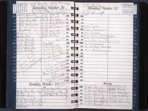The day book of Evelyn Lincoln, President John F. Kennedy's personal secretary, shows JFK's busy schedule during the Cuban missile crisis. (John F. Kennedy Presidential Library and Museum, Boston, Massachusetts)