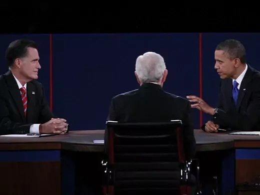 Republican presidential nominee Mitt Romney and U.S. President Barack Obama debate during the final U.S. presidential debate in Boca Raton