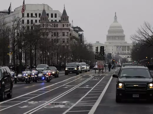 A convoy of vehicles stages a parade rehearsal for Monday's inauguration ceremonies to mark the start of President Barack Obama's second term (Jonathan Ernst/Courtesy Reuters). 