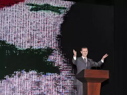 Syria's president Bashar al-Assad speaks at the Opera House in Damascus on January 6, 2013 (Courtesy Reuters).