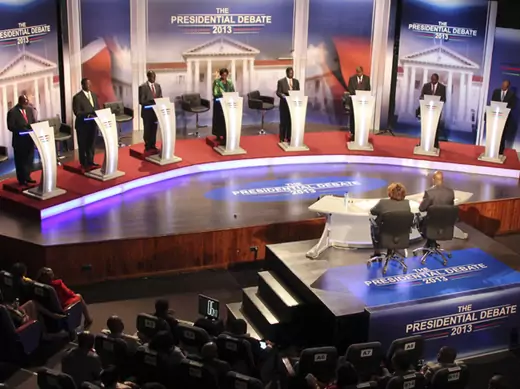 Eight Kenyan presidential candidates participate in the second presidential debate at Brookhouse School in Nairobi (Joan Pereruan/Nation Media Group/Courtesy Reuters).