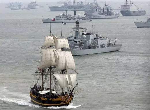 Tallship The Grande Turk trails Britain's Queen Elizabeth II's ship HMS Endurance ...