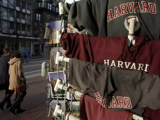 Harvard University t-shirts on display in Harvard Square in Cambridge (Jessica Rinaldi/ Courtesy Reuters). 