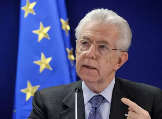 Outgoing Italian prime minister Mario Monti speaks during a news conference at a European Union leaders summit to discuss the EU's long-term budget on February 8, 2013 (Eric Vidal/Courtesy Reuters). 