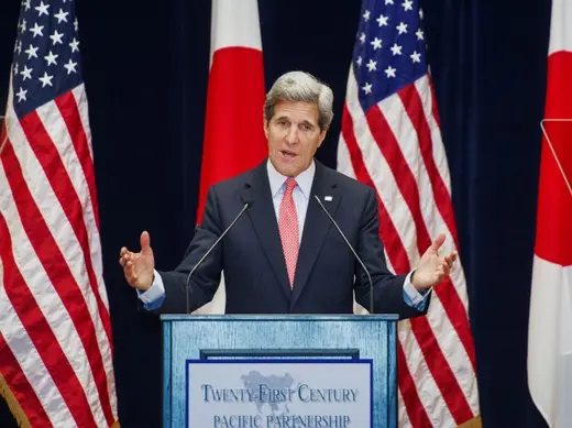 U.S. Secretary of State John Kerry delivers a policy speech in Tokyo, Japan, on April 15, 2013.