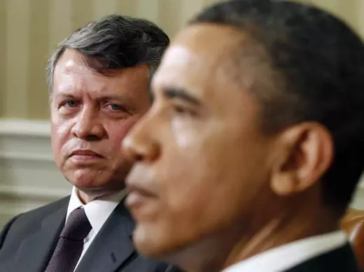 King Abdullah listens to U.S. president Barack Obama after a private meeting in the Oval Office of the White House in Washington, May 17, 2011 (Downing/Courtesy Reuters).. 