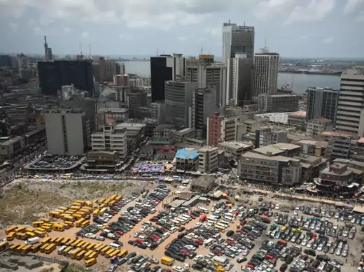 An aerial view shows the central business district in Nigeria's commercial capital of Lagos, April 7, 2009.