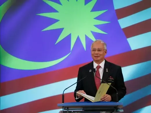Malaysia's Prime Minister Najib Razak speaks during the announcement of his new cabinet ministers lineup at his office in Putrajaya outside Kuala Lumpur on May 15, 2013. 