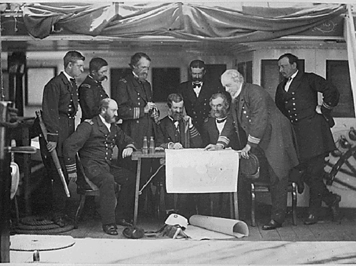 Council of war on board the U.S.S. Colorado in Korea in June 1871 (Courtesy National Archives and Records Administration).