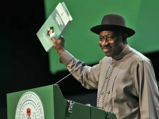 President Goodluck Jonathan presents his administration's midterm report during Democracy Day in Abuja May 29, 2013. 