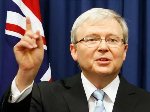 Australia's new Prime Minister, Kevin Rudd, gestures at a news conference at the Commonwealth Parliamentary Offices in Brisbane on February 24, 2012. 