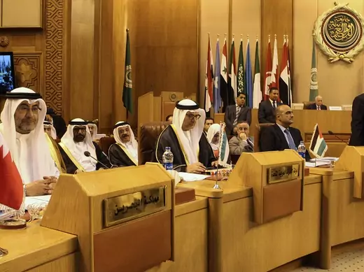 Arab foreign ministers attend a meeting on Syria at the Arab League headquarters in Cairo